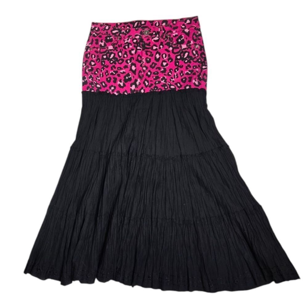 Y2K emo punk pink cheetah print one of a kind boho maxi skirt S